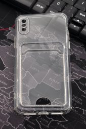 iPhone X Uyumlu Kredi Kartlıklı Şeffaf Kılıf Kamera Korumalı thumbnail 1