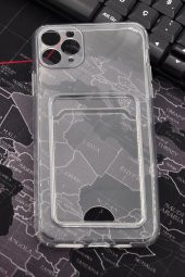 iPhone 11 Pro Max Uyumlu Kredi Kartlıklı Şeffaf Kılıf Kamera Korumalı thumbnail 1