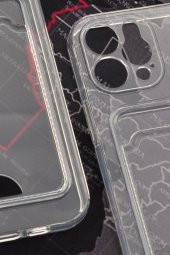 iPhone 12 Uyumlu Kredi Kartlıklı Şeffaf Kılıf Kamera Korumalı thumbnail 4