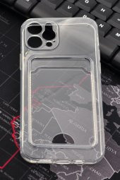 iPhone 12 Pro Uyumlu Kredi Kartlıklı Şeffaf Kılıf Kamera Korumalı thumbnail 1