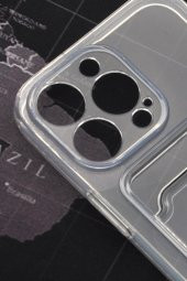 iPhone 13 Pro Max Uyumlu Kredi Kartlıklı Şeffaf Kılıf Kamera Korumalı thumbnail 3