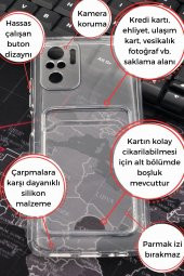 Xiaomi Redmi Note 10 Uyumlu Kredi Kartlıklı Şeffaf Kılıf Kamera Korumalı thumbnail 2