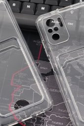 Xiaomi Redmi Note 10 Uyumlu Kredi Kartlıklı Şeffaf Kılıf Kamera Korumalı thumbnail 4