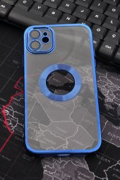 iPhone 11 Uyumlu Saks Mavi Renkli Kenarlı Lazerli Şeffaf Kılıf Lens Korumalı thumbnail 1
