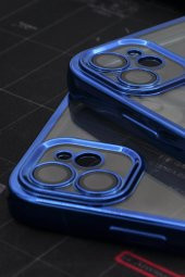 iPhone 11 Uyumlu Saks Mavi Renkli Kenarlı Lazerli Şeffaf Kılıf Lens Korumalı thumbnail 3