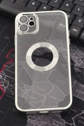 iPhone 11 Uyumlu Gümüş Gri Silver Renkli Kenarlı Lazerli Şeffaf Kılıf Lens Korumalı thumbnail 1