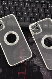 iPhone 11 Uyumlu Gümüş Gri Silver Renkli Kenarlı Lazerli Şeffaf Kılıf Lens Korumalı thumbnail 2