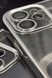 iPhone 11 Uyumlu Gümüş Gri Silver Renkli Kenarlı Lazerli Şeffaf Kılıf Lens Korumalı thumbnail 3