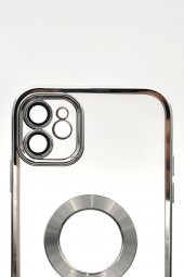 iPhone 11 Uyumlu Gümüş Gri Silver Renkli Kenarlı Lazerli Şeffaf Kılıf Lens Korumalı thumbnail 5