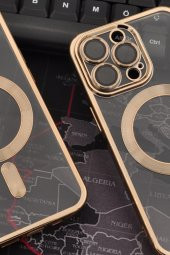 iPhone 13 Pro Uyumlu MagSafe Özellikli Altın Sarı Gold Renkli Kenarlı Lazerli Şeffaf Kılıf Lens Korumalı thumbnail 6
