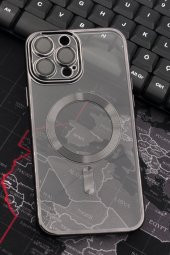 iPhone 13 Pro Max Uyumlu MagSafe Özellikli Siyah Renkli Kenarlı Lazerli Şeffaf Kılıf Lens Korumalı - 1