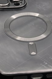 iPhone 13 Pro Max Uyumlu MagSafe Özellikli Siyah Renkli Kenarlı Lazerli Şeffaf Kılıf Lens Korumalı - 2