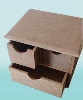 Hobi Adn 90241 Dekoratif Makyaj Kutusu 3 Çekmece Ahşap MDF HAM El Yapım - 3