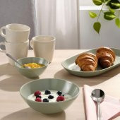 4 Adet Kase Seti, MeridyenDukkan Mat Açık Yeşil ,16 cm Stoneware Fonksiyonel Tasarım - 2
