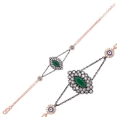 Gümüş Rose Mat Yeşil Taşlı Otantik Bileklik SL1426 thumbnail 2