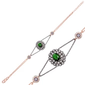 Gümüş Rose Yeşil Taşlı Otantik Bayan Bileklik BR0460470 - 2