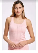 İLKE 224 BAYAN DANTELLİ JAKARLI GENİŞ ASKILI ATLET 6 ADET  SİYAH 2XL - 3