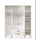 Kumsal 4 Kapılı 2 Çekmeceli Gardrop Elbise Dolabı 160x48x195cm - 2