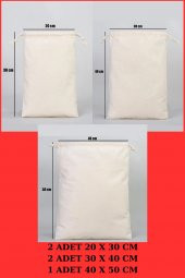 5li Yıkanabilir Çok Amaçlı Kese Seti - Bakliyat Kesesi - Organizer Hurç (3 Farklı Boy ) - 1