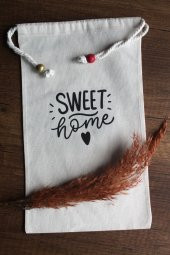 20x30cm - 2 Adet Keten Sweet Home Çok Amaçlı Kese - Saklama Torbası - Bakliyat Kesesi - 1