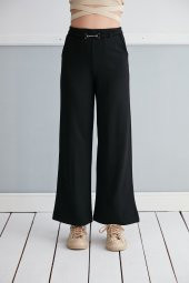 Günlük Yüksek Bel Esnek Siyah Cepli Palazzo Pantolon Kemer Detaylı - 2