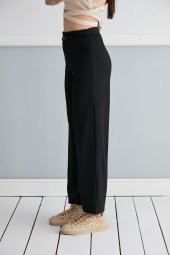 Günlük Yüksek Bel Esnek Siyah Cepli Palazzo Pantolon Kemer Detaylı - 4