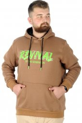 Mode XL Büyük Beden Erkek Sweatshirt Kapşonlu Kanguru Revival 22545 Sütlü Kahve - 1