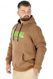 Mode XL Büyük Beden Erkek Sweatshirt Kapşonlu Kanguru Revival 22545 Sütlü Kahve - 2