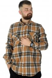 Mode XL Erkek Gömlek Ekose Uzun Kol Oduncu 21393 Sütlü Kahve - 1