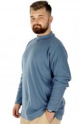 Mode XL Büyük Beden Uzun Kol Yarım Balıkçı Kazak 22558 Mavi - 2