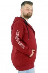 Mode XL Erkek Sweat Kapşonlu Fermuarlı NYC 22520 Bordo - 2
