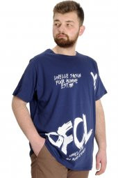 Mode XL Büyük Beden Erkek T-shirt UVELLE SAISON 23112 İndigo - 3