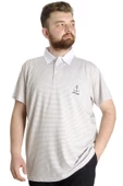 Mode XL Büyük Beden Erkek T-shirt Polo Yaka Çizgili KAGI 23340 Kahverengi thumbnail 1