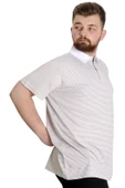 Mode XL Büyük Beden Erkek T-shirt Polo Yaka Çizgili KAGI 23340 Kahverengi thumbnail 3