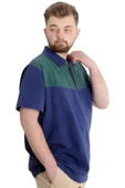 Mode XL Büyük Beden Erkek T-shirt Polo FRAGMENTED 23325 Mavi thumbnail 3