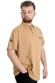 Mode XL Büyük Beden Erkek T-shirt Polo AIRFORCE 23337 Bej thumbnail 3