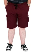 Mode XL Büyük Beden Erkek Şort Kargo Cep WAFFLE 23500 Bordo thumbnail 5