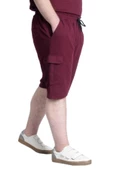 Mode XL Büyük Beden Erkek Şort Kargo Cep WAFFLE 23500 Bordo thumbnail 2