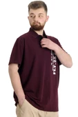 Mode XL Büyük Beden Erkek T-shirt Polo Parçalı FLT 23329 Mürdüm thumbnail 3