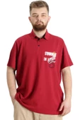 Mode XL Büyük Beden Erkek T-shirt Polo Parçalı SUMMER 23331 Bordo thumbnail 1