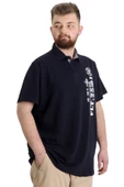Mode XL Büyük Beden Erkek T-shirt Polo Parçalı FLT 23329 Lacivert - 3