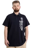 Mode XL Büyük Beden Erkek T-shirt Polo Parçalı FLT 23329 Lacivert - 1