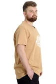 Mode XL Büyük Beden Erkek V Yaka T-shirt MUSTANG 23034 Bej - 3