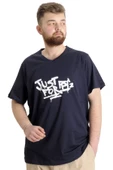 Mode XL Büyük Beden Erkek V Yaka T-shirt JUST 23032 Lacivert - 1