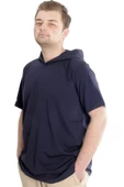 Mode XL Büyük Beden Erkek T-shirt Kapşonlu Kısa Kol 23118 Lacivert thumbnail 3
