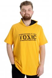 Mode XL Büyük Beden Erkek T-shirt Kapşonlu TOXIC 23119 Hardal thumbnail 1