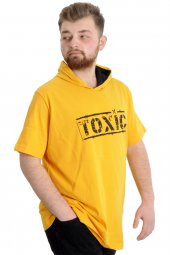 Mode XL Büyük Beden Erkek T-shirt Kapşonlu TOXIC 23119 Hardal thumbnail 2