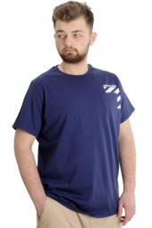 Mode XL Büyük Beden Erkek T-shirt PRINT 23203 İndigo - 3