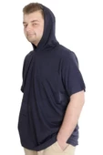 Mode XL Büyük Beden Erkek T-shirt Kapşonlu Kısa Kol 23118 Lacivert thumbnail 2