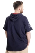 Mode XL Büyük Beden Erkek T-shirt Kapşonlu BORN TO BE WILD 23122 Lacivert - 4